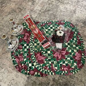 Vtg Christmas Dinner At Grandmas Holiday Set Oneida Candlesticks Placemats Santa